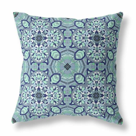 PALACEDESIGNS 18 in. Cloverleaf Indoor Outdoor Zippered Throw Pillow Muted Blue & Aqua PA3102106